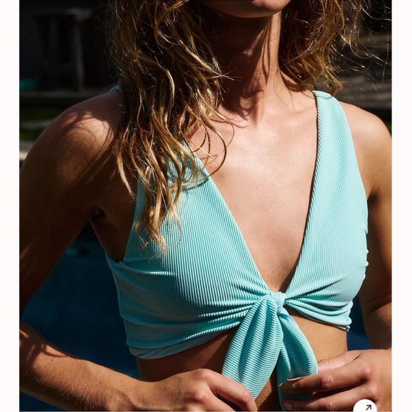 Beach Riot Dallas Ribbed Bikini Top Swim Free People Blue Small - Picture 1 of 7